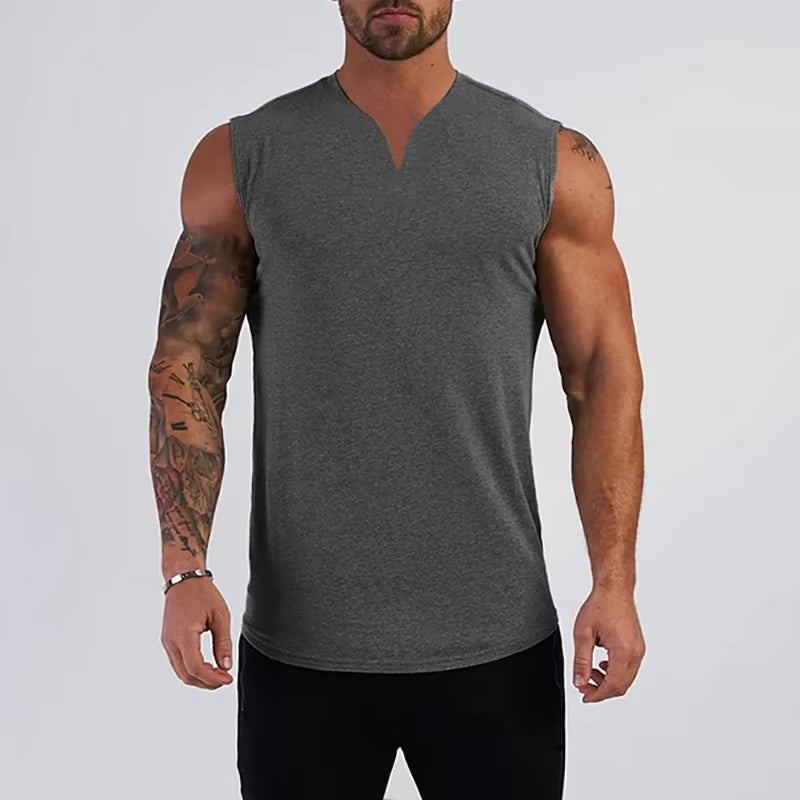 Plain Cotton V-Neck Fitness Tank Top Men Summer Muscle Vest Gym Clothing Bodybuilding Sleeveless Shirt Workout Sports Singlets