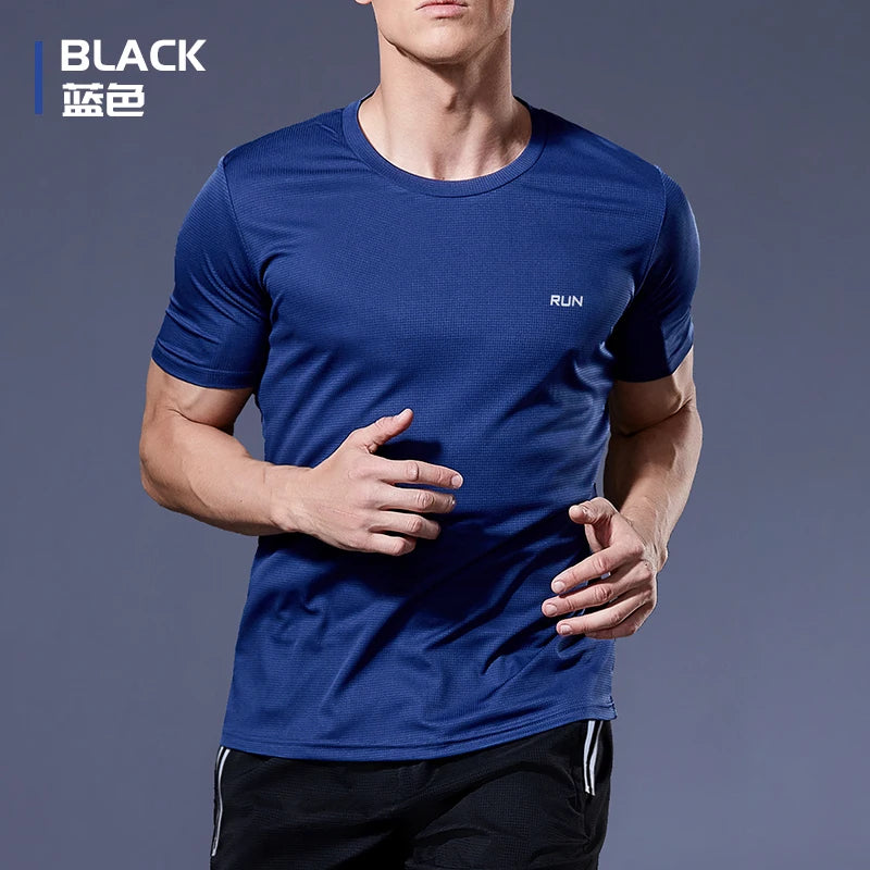 Black Compression Men T-Shirts Workout Sports Running T-Shirt Short Sleeve Quick Dry Tshirt Fitness Exercise Gym Clothing