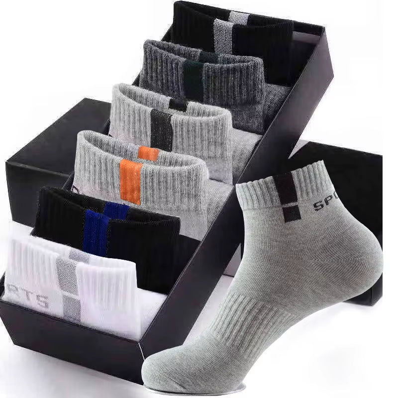 10Pcs=5 Pairs Men Socks Set Cotton Breathable Sweat-Absorbent Spring Autumn Black Socks Business Socks Pack Big Size EU 44 47 48