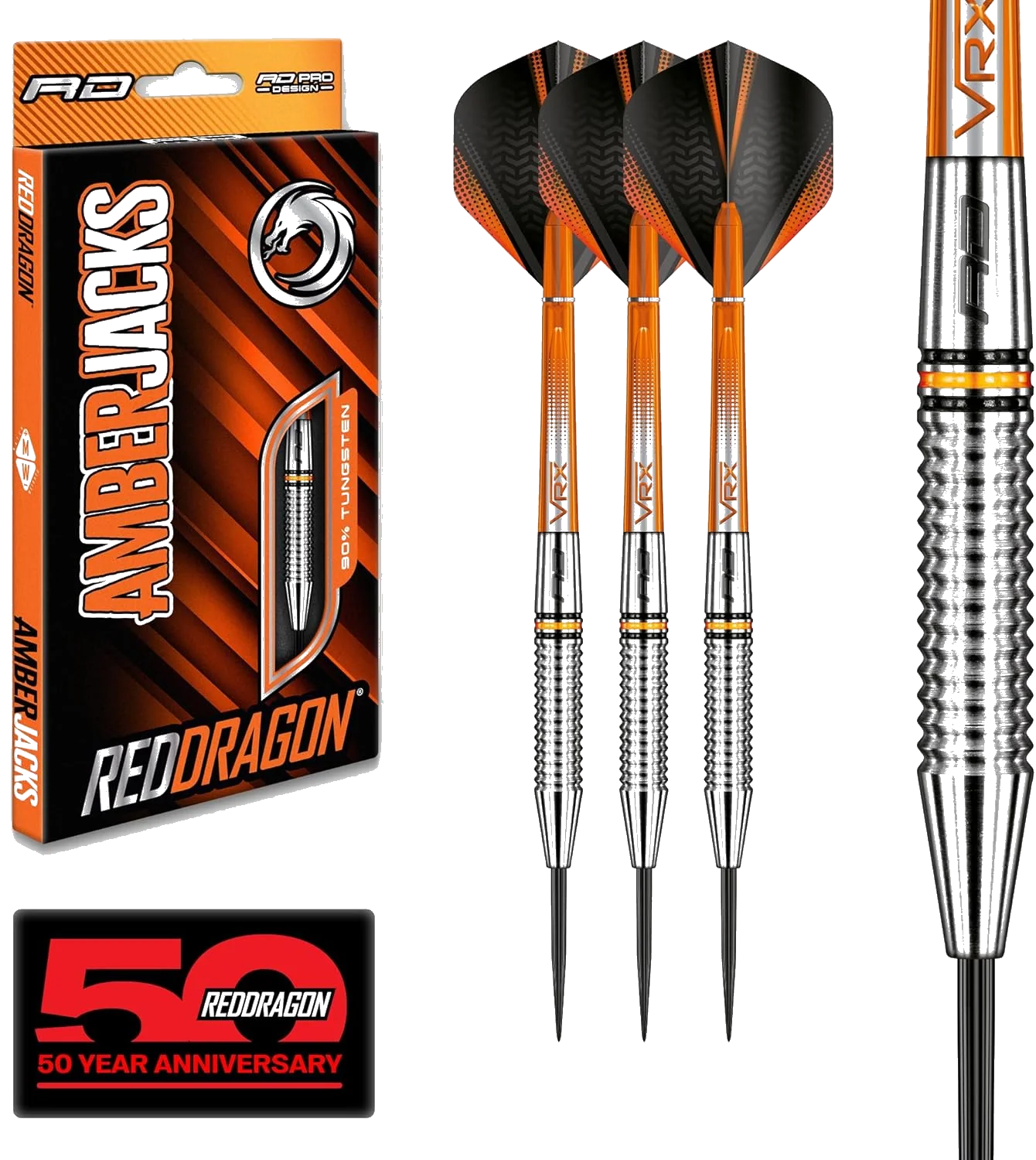 Amberjack Tungsten Darts Set with Darts Flights & Dart Stems (Shafts) – Professional 90% Tungsten Premium Darts Set – Available in 22G, 23G, 24G, 25G, 26G, 27G, 28G, 30G