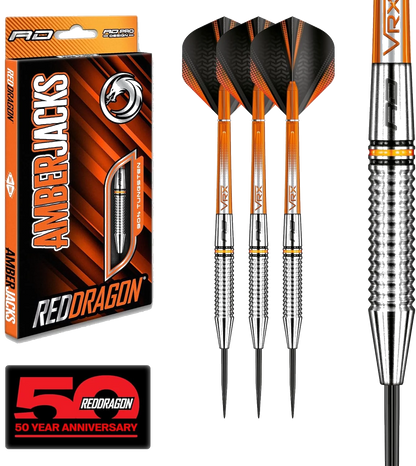 Amberjack Tungsten Darts Set with Darts Flights & Dart Stems (Shafts) – Professional 90% Tungsten Premium Darts Set – Available in 22G, 23G, 24G, 25G, 26G, 27G, 28G, 30G