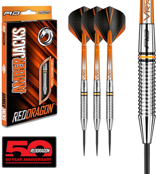 Amberjack Tungsten Darts Set with Darts Flights & Dart Stems (Shafts) – Professional 90% Tungsten Premium Darts Set – Available in 22G, 23G, 24G, 25G, 26G, 27G, 28G, 30G