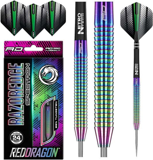 Razor Edge Spectron - Tungsten Professional Steel Darts Set with Flights and Shafts - Available in 20G, 22G, 23G, 24G, 26G