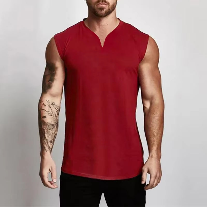 Plain Cotton V-Neck Fitness Tank Top Men Summer Muscle Vest Gym Clothing Bodybuilding Sleeveless Shirt Workout Sports Singlets