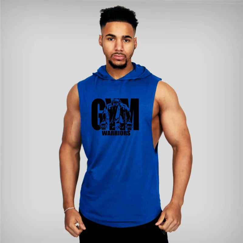 Gym Hooded Tank Top Men Summer Fitness Clothing Bodybuilding Hoody Vest Mens Sports Fashion Cotton Sleeveless T Shirts plus Size