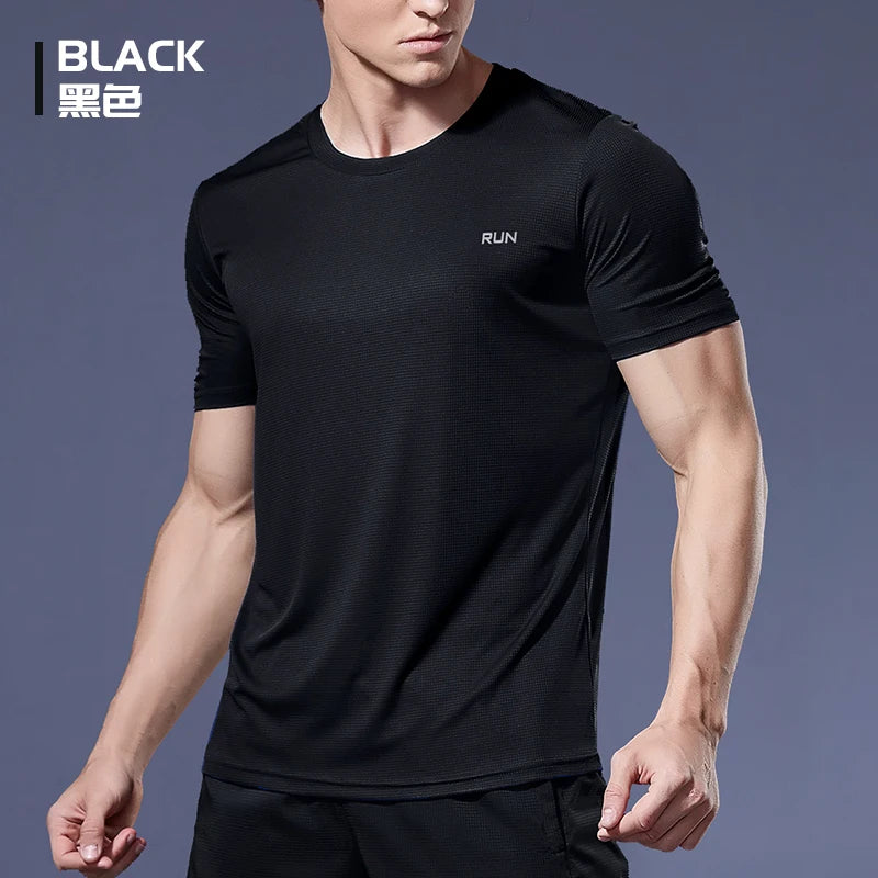 Black Compression Men T-Shirts Workout Sports Running T-Shirt Short Sleeve Quick Dry Tshirt Fitness Exercise Gym Clothing