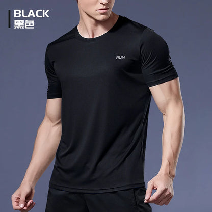 Black Compression Men T-Shirts Workout Sports Running T-Shirt Short Sleeve Quick Dry Tshirt Fitness Exercise Gym Clothing