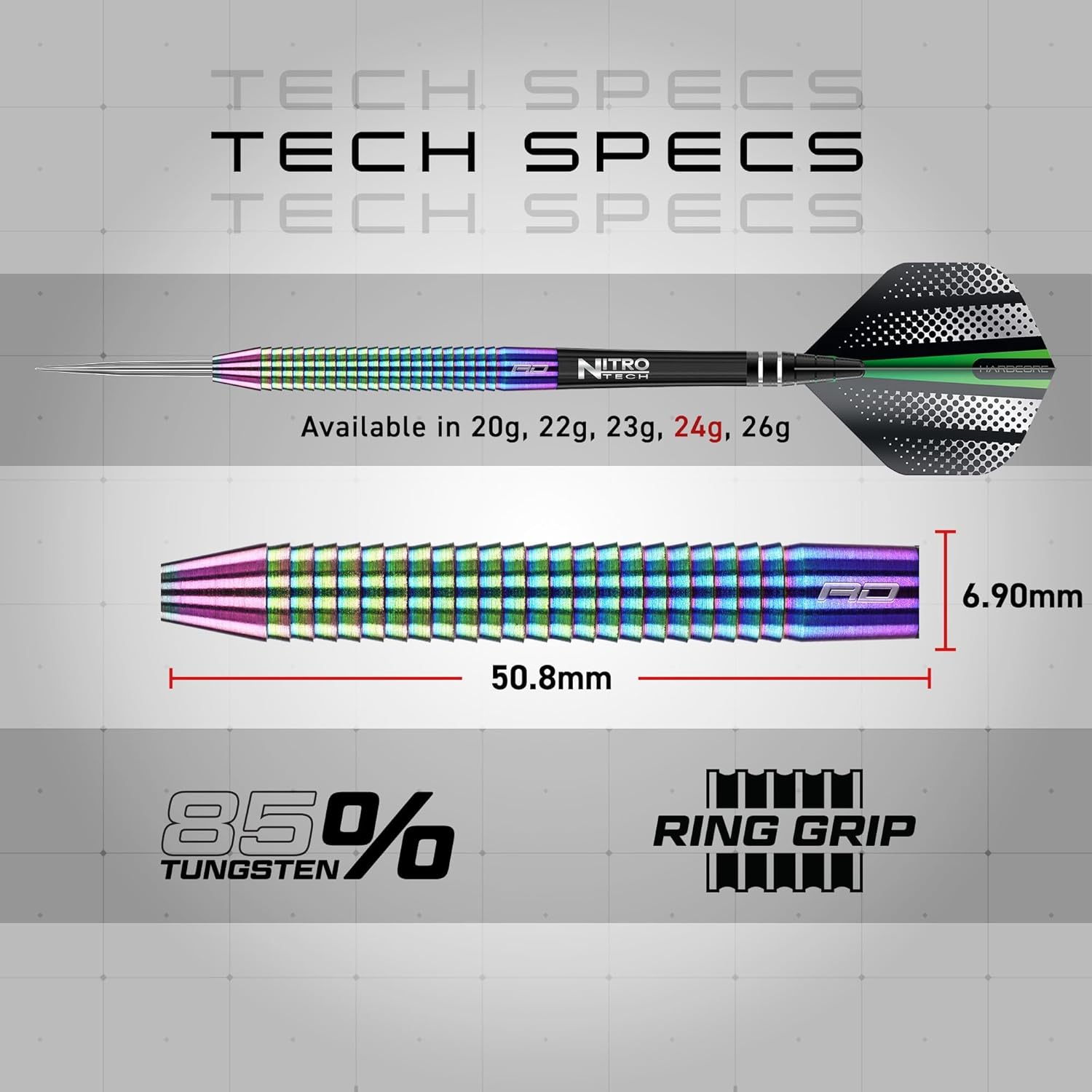 Razor Edge Spectron - Tungsten Professional Steel Darts Set with Flights and Shafts - Available in 20G, 22G, 23G, 24G, 26G