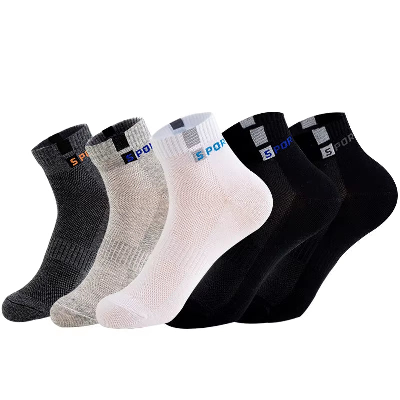 10Pcs=5 Pairs Men Socks Set Cotton Breathable Sweat-Absorbent Spring Autumn Black Socks Business Socks Pack Big Size EU 44 47 48