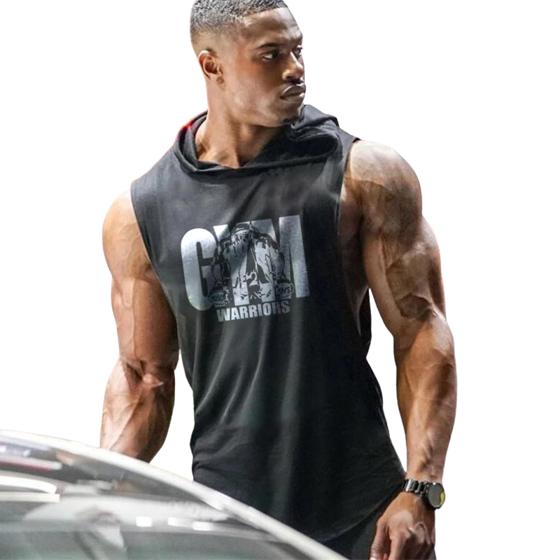 Gym Hooded Tank Top Men Summer Fitness Clothing Bodybuilding Hoody Vest Mens Sports Fashion Cotton Sleeveless T Shirts plus Size
