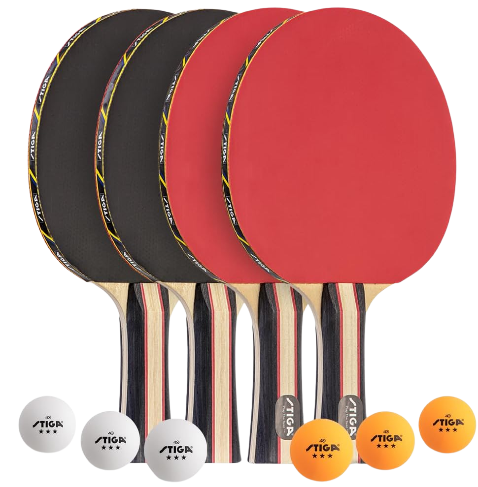 Performance 2 or 4 Player Table Tennis Set – USATT Approved Rackets and 3-Star Balls – 5-Ply Blade & Flared Handle – Perfect for Skill Development