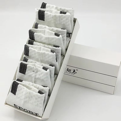 10Pcs=5 Pairs Men Socks Set Cotton Breathable Sweat-Absorbent Spring Autumn Black Socks Business Socks Pack Big Size EU 44 47 48