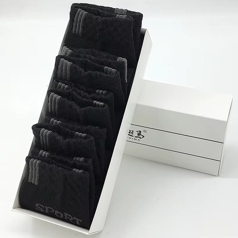 10Pcs=5 Pairs Men Socks Set Cotton Breathable Sweat-Absorbent Spring Autumn Black Socks Business Socks Pack Big Size EU 44 47 48