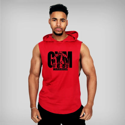 Gym Hooded Tank Top Men Summer Fitness Clothing Bodybuilding Hoody Vest Mens Sports Fashion Cotton Sleeveless T Shirts plus Size