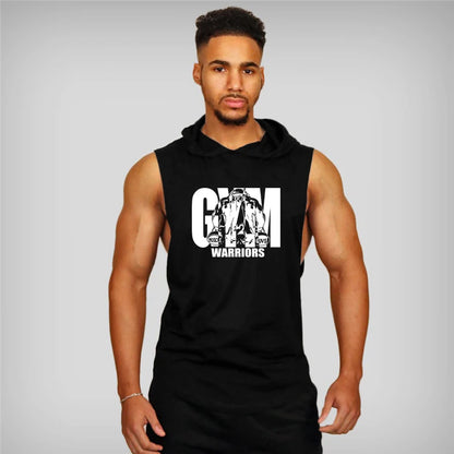 Gym Hooded Tank Top Men Summer Fitness Clothing Bodybuilding Hoody Vest Mens Sports Fashion Cotton Sleeveless T Shirts plus Size