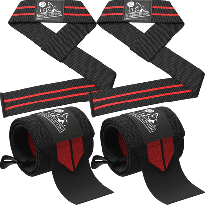 Wrist Wraps + Lifting Straps Bundle (2 Pairs) for Weightlifting, Cross Training, Workout, Gym, Powerlifting, Bodybuilding - Support for Men/Women, Avoid Injury during Weight Lifting