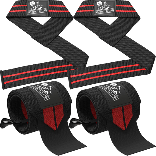 Wrist Wraps + Lifting Straps Bundle (2 Pairs) for Weightlifting, Cross Training, Workout, Gym, Powerlifting, Bodybuilding - Support for Men/Women, Avoid Injury during Weight Lifting