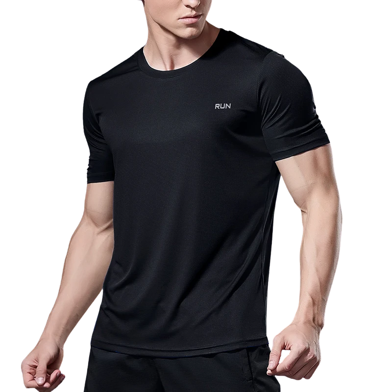 Black Compression Men T-Shirts Workout Sports Running T-Shirt Short Sleeve Quick Dry Tshirt Fitness Exercise Gym Clothing