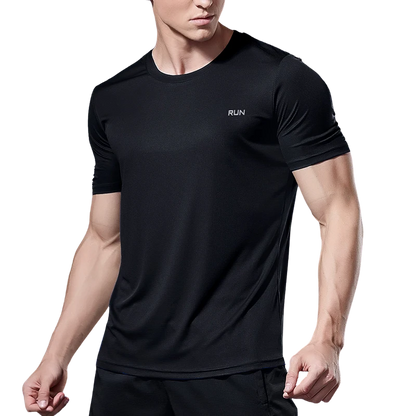 Black Compression Men T-Shirts Workout Sports Running T-Shirt Short Sleeve Quick Dry Tshirt Fitness Exercise Gym Clothing