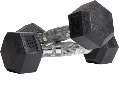 Rubber HEX Free Hand Weights Dumbbell Pairs Sizes 5, 10, 15, 20 and 25 LBS (5 LB Pair, Pair)