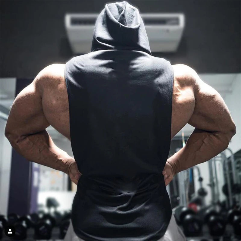 Gym Hooded Tank Top Men Summer Fitness Clothing Bodybuilding Hoody Vest Mens Sports Fashion Cotton Sleeveless T Shirts plus Size