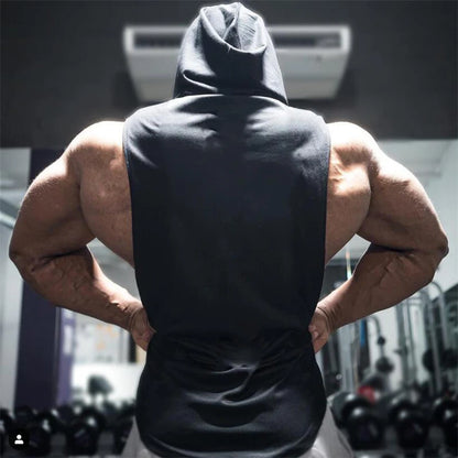Gym Hooded Tank Top Men Summer Fitness Clothing Bodybuilding Hoody Vest Mens Sports Fashion Cotton Sleeveless T Shirts plus Size