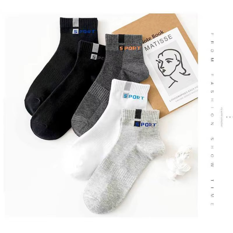 10Pcs=5 Pairs Men Socks Set Cotton Breathable Sweat-Absorbent Spring Autumn Black Socks Business Socks Pack Big Size EU 44 47 48